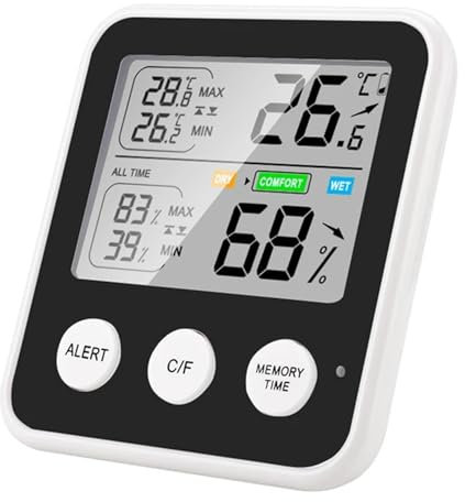Stazione meteorologica Digitale, termometro per Interni ed Esterni, misuratore di Temperatura e umidità Digitale elettronico, igrometro, Orologio, Display Dati Multipli (1 1)