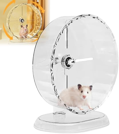 Hamsterhjul, supertyst hamsterhjul, halkfria hjul hamsterhjul, justerbart stativ hamster övningshjul, tyst råtthjul, för dvärghamstrar, gerbils, möss små djur (transparent, Ø 24 cm)
