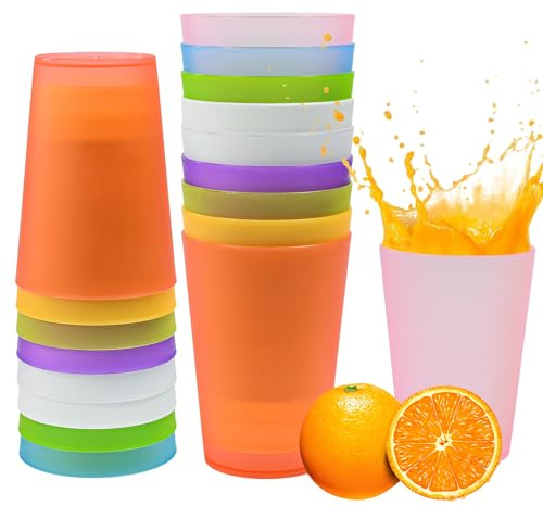 Byfoyif 18PCS Vasos de Plástico Reutilizables 350ml, Vasos de Plastico Duros Apilables e Irrompibles, Vaso Reutilizable de 9 Colores, Tazas De Plástico Reutilizables para Camping, Cocina, Picnic