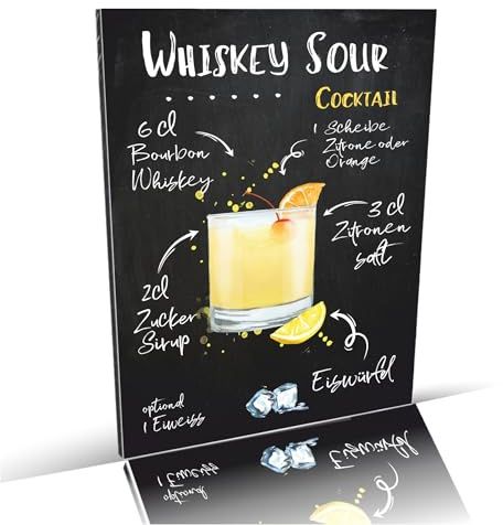 siviwonder Cocktail Schild Whiskey Sour Rezept Alu-Dibond 3 mm wetterfest – Bar Deko Metall für Theke Küche Garten Partykeller – 20×14 cm Tafel Retro Look ohne Bohrlöcher Indoor Outdoor