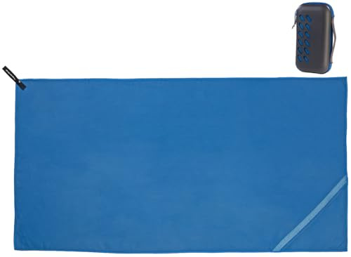 PEARL Reise-Handtuch: Mikrofaser-Handtuch mit Tasche, schnell trocknend, 140 x 70 cm, blau (Mikrofaser Reise, Fitness-Studio-Abtrockentücher, Badetuch)