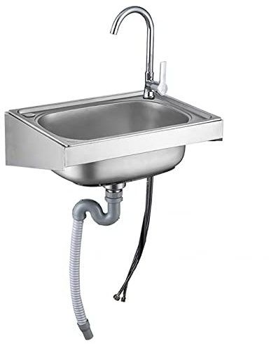 GLMGBP Kommerzielles Handwaschbecken aus Edelstahl zur Wandmontage, freistehendes Spülbecken für die Gastronomie, mit Schwanenhalshahn, für die Außengarage, gewerbliche Restaurantküche, Waschküche.