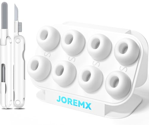 Joremx 4 Paar Ersatz-Ohrstöpsel für AirPods Pro 2 Aufsätze, Silikontips für Air Pods Pro 1st/2nd, mit Loch zur Geräuschreduzierung und Staubdichtes Netz, mit Reinigungsset&Aufnahmeboxr(S-Weiß)