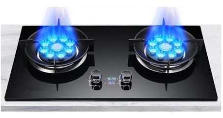 Cucina A Gas A 2 Fuochi, Timer Ad Alta Potenza Da 10 KW, 9 Cavità, Piano Cottura Indipendente In Vetro Temperato, Kit Fonte Di Gas NG/GPL(LPG)