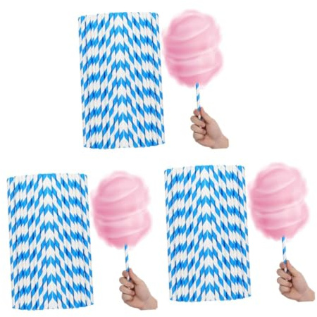 Cabilock 150 pcs Blue White Cotton Candy Paper Sticks Commercial Cotton Candy Machine Supplies for Birthday Wedding Party Cake Topper Stick Accessories