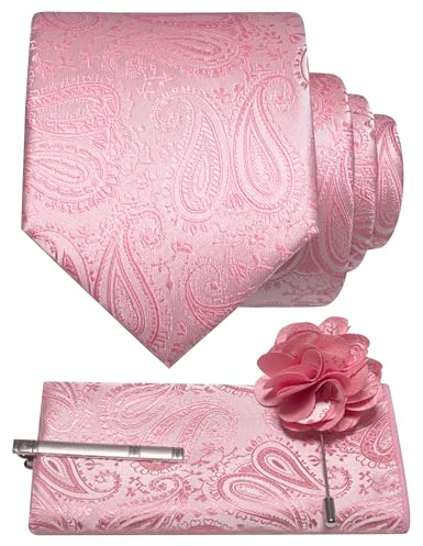 JEMYGINS Krawatte Set Herren Einstecktuch Krawattenklammer Ansteckblume Paisley Muster Hochzeit Business Party Mehrfarbig