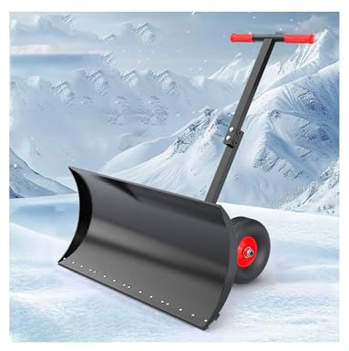 Pala da neve a spinta rotolante con ruote, manico da 29/39 con angolazione regolabile in altezza for un facile sgombero della neve senza sollevamento(29.5x17in/75x43cm)