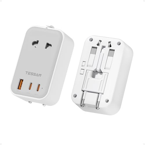TESSAN Reiseadapter Weltweit PD 20W, Travel Adapter mit 2 USB C, Grau | Reisestecker Adapter Weltweit, 2 USB C und 1 USB A, Ultradünn Universal Reiseadapter für UK USA Japan Europa Australien