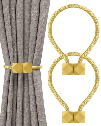 CULEB 2 Pièces Embrasses Rideaux Magnétiques,Embrasse Rideaux,Accroche Rideau,Attache de Rideau Magnétique,Attaches de Fixation de Rideaux,Pinces à Rideau pour Maison,Bureau,Décoration(jaune)