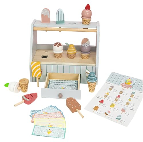 de de crème glacée, Ensemble de en Bois, Jouets de Cuisine de avec pièces interactives, Jouet de de crème glacée pour garçons et Filles, Ensemble de au desn Magasin de Desserts. Laissez Votre en