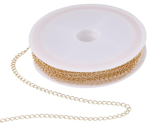 BEAMARKER 16,4 fot kabelkedja rulle guldkedja äkta 14K guld-belagd mässing 4 x 3 mm metalllock i O-form med lödskena ansluten till plastspolar för smyckestillverkning halsband