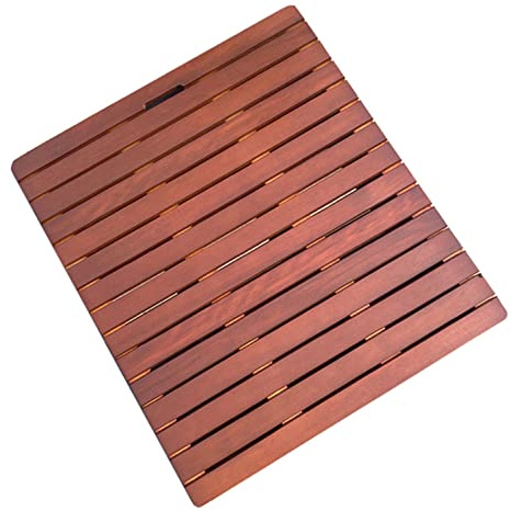 Duschmatta i naturligt trä halkfri badmatta för inomhus/utomhusbruk stilfullt lamellbräde spa-matta vattentålig badrumsaccessoar (40 x 40 cm mörk yta)
