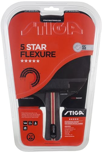 STIGA Flexure Tischtennisschläger 5-Sterne Offensive - Profi Tischtennisschläger mit ITTF-geprüften Belägen, 5-schichtigem Holz, 2,0 mm Schwamm, konkaver Griff