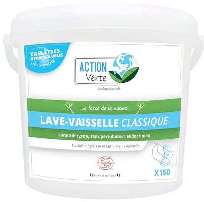 ACTION VERTE - Tablette lave -vaiselle - Nettoie, dégraisse et fait briller - Formule anti-gaspillage - Ecocert -160 pastilles - Fabrication française