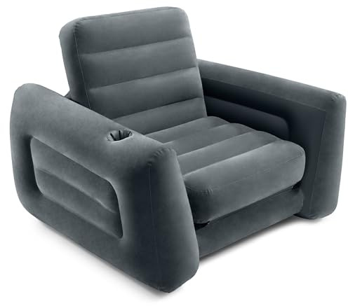 Intex 66551EP Inflatable Pull-Out Chair: Built-in Cupholder – Velvety Surface – 2-in-1 Valve – Folds Compactly – 88 x 46 x 26