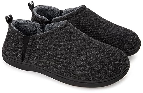 Snug Leaves Herren Fuzzy Kunstwolle Memory Foam Hausschuhe Anti-Rutsch warm Kunst-Sherpa Hausschuhe mit Doppelseitigen elastischen Einsätzen Grau,44-45 EU