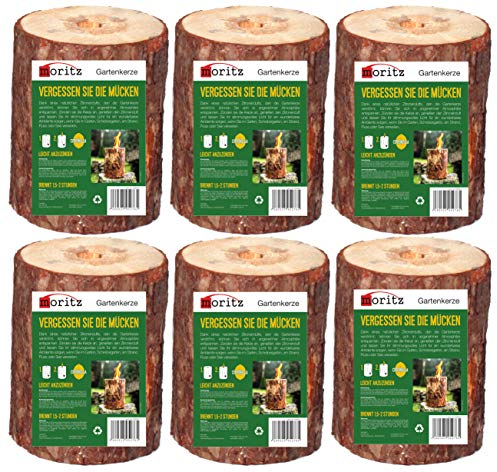 Moritz 6 x torcia svedese a forma di citronella, con stoppino di accensione, torcia da giardino, in legno, 1,5-2 ore, durata 20 cm di altezza