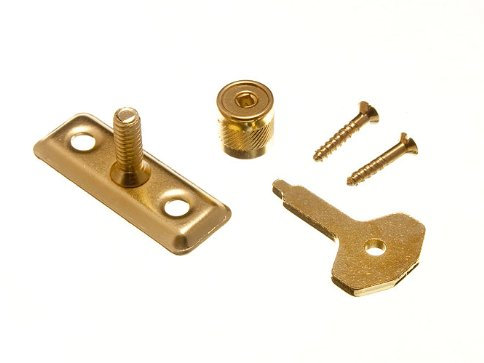 3 x Fenstersicherungsschlösser mit Schlüssel EB Messing beschichteter Stahl + Schrauben