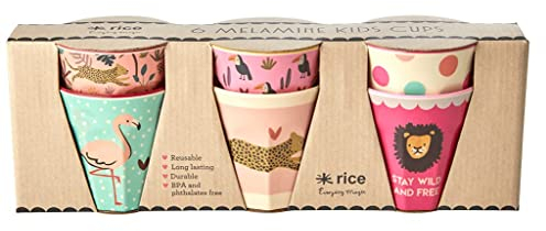Rice Lot de 6 tasses incurvées en mélamine Motif jungle Rose