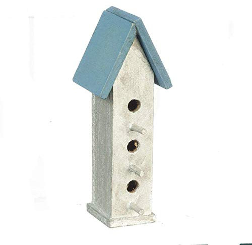 Melody Jane Dolls House Large Bird House Box Silver and Blue Miniature Garden Accessory 1:12