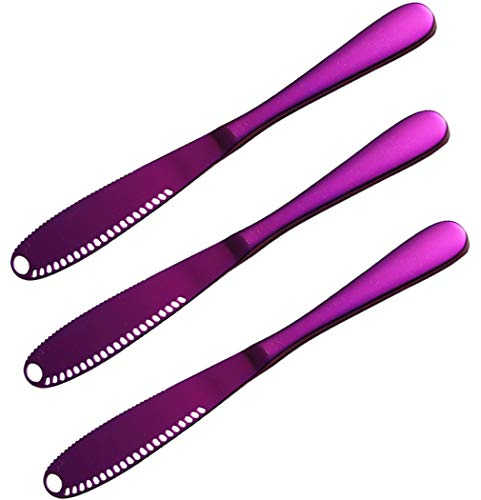 Hoshen 3-teiliges Edelstahl Buttermesser, Butterreibe, Brotmarmeladenmesser, Käseschneidebutterspatel, Küchenutensilien - Lila