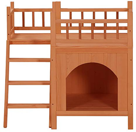 Haustierhaus aus Holz für Katzen, Wohnhaus, Hundehütte mit Balkon, orange-rot