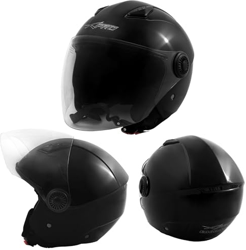 A-Pro Casco Jet Visiera Lunga Scooter Moto Quad Omologato ECE 22-06 Nero XS