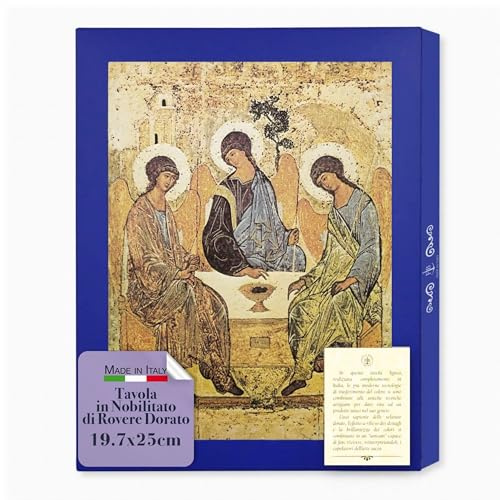 Fratelli Bonella - Tavola in Nobilitato di Rovere Cinerino con Bordi Dorati - Icona Trinità di Andrej Rublëv 19.7x25 cm - Quadro Legno Sacra Famiglia per Casa o Regalo - Made in Italy