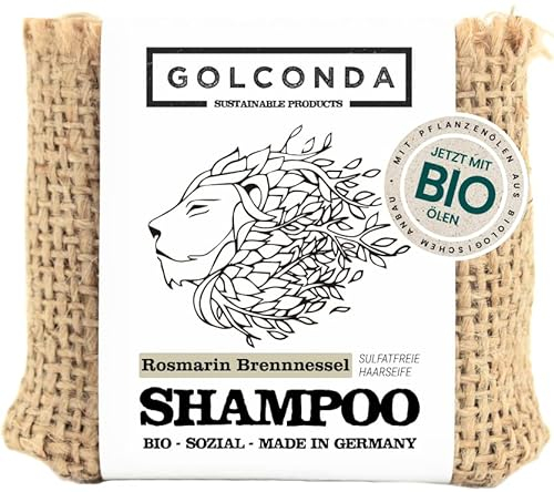 Golconda - Sustainable Products Haarseife Rosmarin & Brennnessel GOLCONDA| gegen Haarausfall und Schuppen | zertifizierte Naturkosmetik | Vegan | Plastikfrei Shampooseife | Festes Shampoo Seife | Palmölfrei | 1 stück