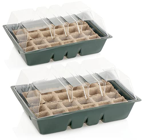 com-four® 2X Zimmergewächshaus zum Anzüchten von Pflanzen, Anzuchtset | Pflanzkasten mit Setzlings-Töpfen für die Wohnung oder im Garten
