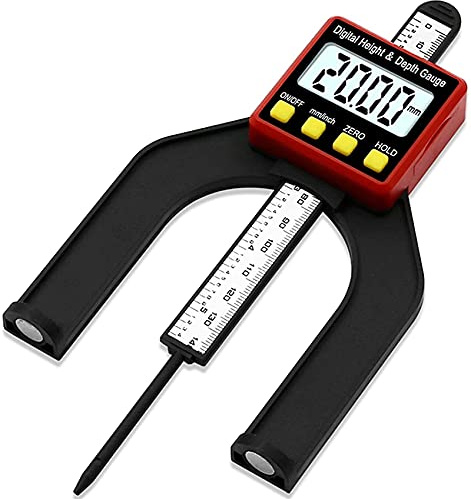 WJJ Digital Depth Gauge, Saw Table Thickness Gauge, 80mm Mini Height Gauge with Magnetic Feet, Horizontal Vertical Measuring Tool (Color : Red)