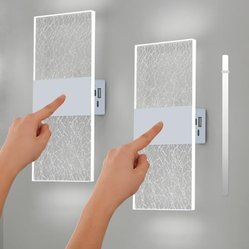 VOMI Akku Wandleuchte Innen Touch Control Dimmbar, USB Aufladbare LED Wandlampe Ohne Stromanschluss Magnetische Ohne Bohren Kabellos Acryl Lampe 2 Stück, 4500K Weiß Licht