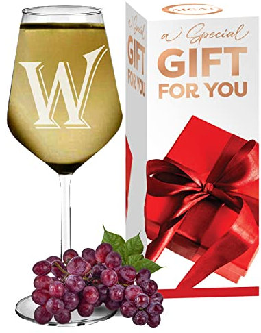 Verre à vin blanc personnalisé pour femme avec lettre gravée « W », cadeaux pour les amateurs de vin blanc, taille 370 ml
