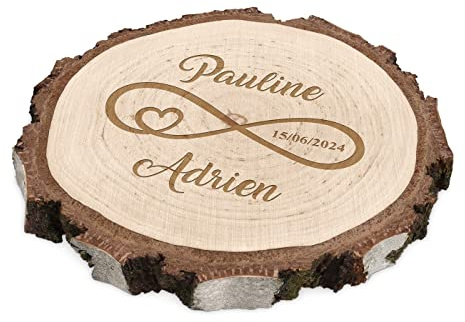 Maverton Rondin de Bois Personnalisable - Tranche de Bois Naturel avec Gravure pour Couple - Personnalisé - Cadeau Couple - Cadeau Mariage - Decoration en Bois - Infini