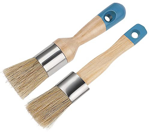 2 Pack Chalk Paint Brush, Chalk Paint Tool for Furniture - Reusable Flat and Round Brushes for Folk Art, Home Décor, Wood Projects, Furniture Stencils