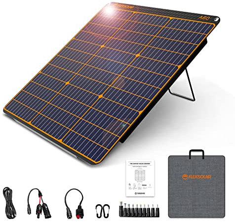 FlexSolar 60W Portable Solar Panel, Foldable Solar Charger with Stand, USB 3.0 USB-C (PD 60W), DC/Anderson, IP67 Waterproof for Outdoor Camping Phones Laptops Solar Generators and Power Stations