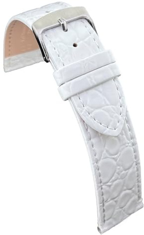 diloy Cinturino in pelle per orologio classico – Pelle bovina con stampa coccodrillo a scaglie tonde – Piatto, stile classico, fibbia in acciaio – Misure 12mm 14mm 16mm 18mm 20mm 22mm P209 Bianco