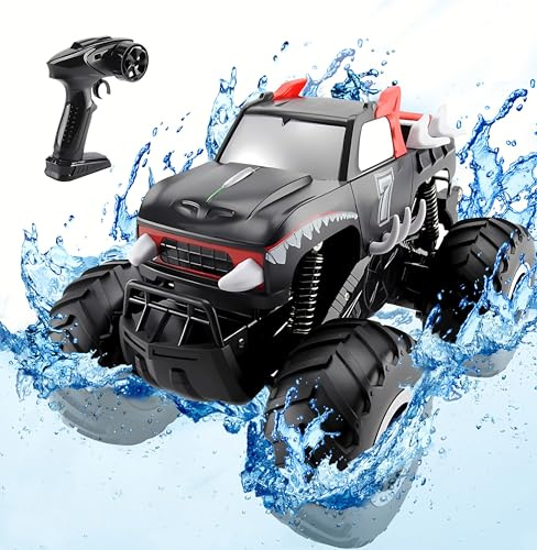 Goolsky Amphibious Vehicle D837-1/16 2.4GHz 4WD Remote Controlled Car and Boat, 360° Rotatable Waterproof Off-Road Stunt Car, Gifts for Teen (Red)