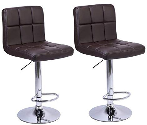 Bar Stool Set of 2 with Back Modern Swivel Armless Adjustable Barstools Square Counter Height PU Leather Bar Stools for Kitchen Dining Living Bistro Pub Brown