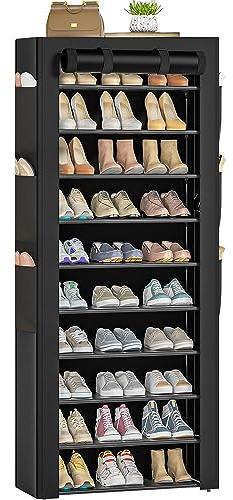 OYREL Large Shoe Rack, Black, 6 Side Pockets, 23.6 Wide x 11.4 Deep x 68.9 Tall, 36-41 Pairs of Shoes