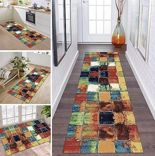 Rug Runner Long Hallway Kitchen Non-Slip Washable Rug Mats Vintage and Colourful Kitchen Rug Kitchen Runner 70 x 120 cm Carpet Runner Bedroom Sold by the Metre Entrance Door Mat Living Room Hallway