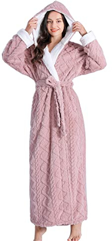 Dowesrobe Long Robes with Hood for Women,Plush Fleece Hooded Robes for Women Winter Warm Housecoat (X-Large, Pink)