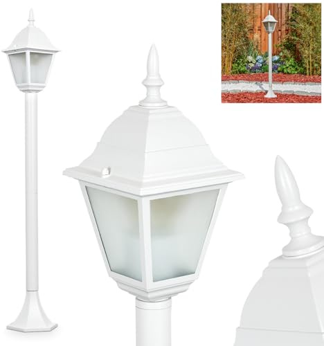 HOFSTEIN Außenstehleuchte Naofe, Außenwegeleuchte aus Metall/Milchglas in Weiß, Wechselscheiben Klar, Wegeleuchte im Landhaus/Antik/Retro/Vintage-Design für Garten, Terrasse, Höhe 104 cm, E27, IP44