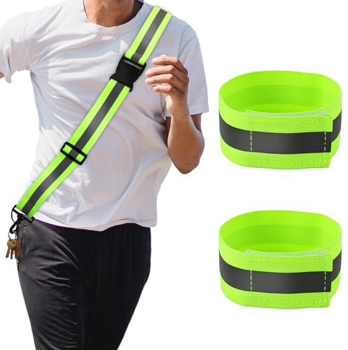 PEUTIER Reflektierende Laufausrüstung und Reflektierendes Armband, Reflektierender Schultergurt Reflektor Armband Reflektierender Gürtel für Spaziergänge Wandern Radfahren Körper Handgelenk (35x4cm)