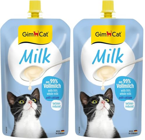 GimCat Milk - Katzenmilch aus echter laktosereduzierter Vollmilch mit Calcium für gesunde Knochen - 1 Beutel (1 x 200 ml) (Packung mit 2)