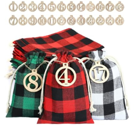 24 Stück Weihnachts Beutel Geschenktüten,Jutebeutel mit Kordelzug Weihnachts Säckchen Taschen für Süßigkeiten für Weihnachtsfeier Neujahrsfeier