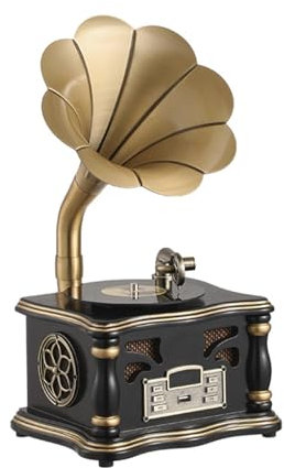 Retro Bluetooth Audio Gramophone Wooden Big Horn Bluetooth Speaker Imitation Record Player,Black