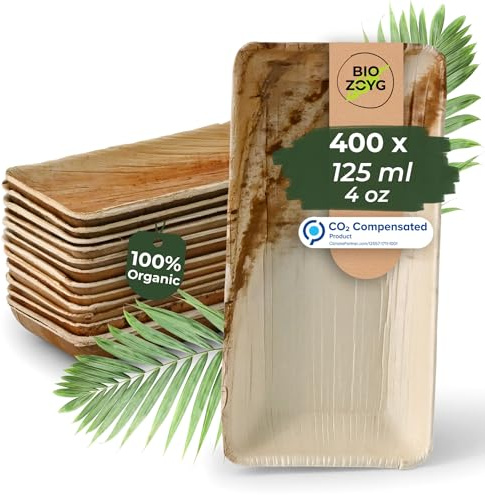 BIOZOYG Snackschalen 400 Stück 125 ml 13,5 x 8 cm rechteckig - Palmblatt Fingerfood Schalen, Einweg Schälchen nachhaltig - Snackschale Einweg Antipasti Teller