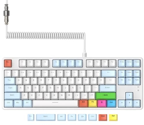 A.JAZZ AK873-75% Wired Gaming Keyboard with Coiled Usb C Cable-Hot Swap Blue Switch Mechanical Keyboard-LIGHTSYNC RGB Compact 87 Keys PBT Keycaps-Detachable Magnetic Upper Cover for PC/Mac-Blue