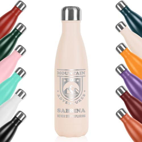 polar-effekt Gourde 500 ml en métal sans BPA avec gravure personnalisée – Bouteille isotherme anti-fuite – Pour eau, jus et café – Couleur crème